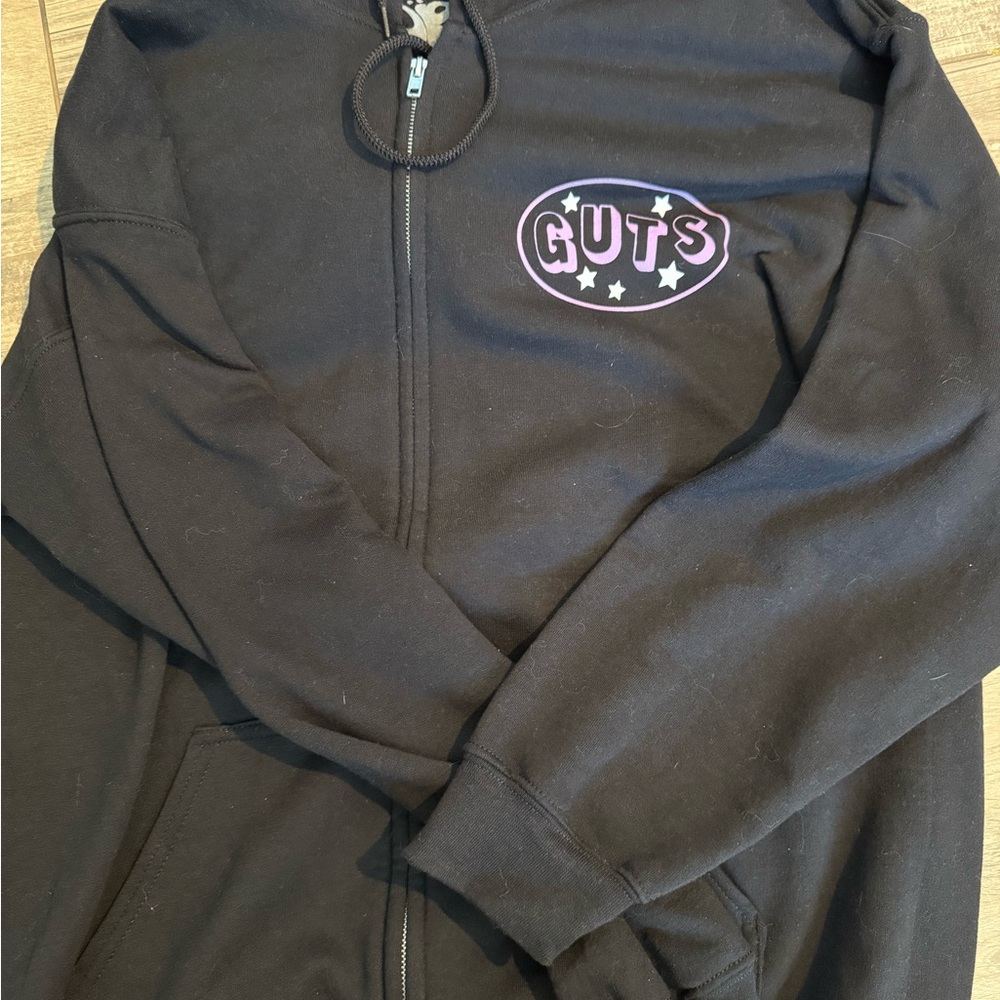 OLIVIA RODRIGO Black Zip-Up Hoodie with Guts Logo
